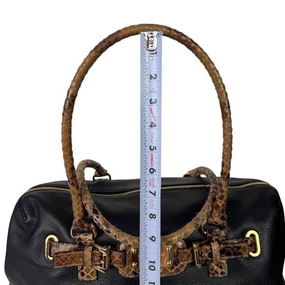 Michael Kors Hamilton Weekender Large Travel Bag Black Leather Python Handles - Picture 7 of 16